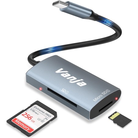 Vanja Lecteur de Carte USB C, Adaptateur de Carte Mémoire Compatible avec M1, MacBook Pro/Air, iPad Pro, Galaxy pour SDXC, SDHC,