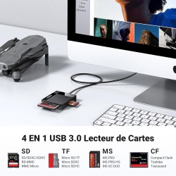 Uvert usb 3.0 lecteur de carte sd micro sd tf cf ms 4 en 1 adaptateur compact flash 5gbps transfert rapide simultané à 4 cartes 