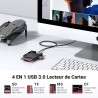 Uvert usb 3.0 lecteur de carte sd micro sd tf cf ms 4 en 1 adaptateur compact flash 5gbps transfert rapide simultané à 4 cartes 