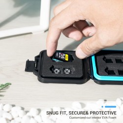 JJC Boîte de rangement pour cartes mémoire - 4 CFexpress Type A et 8 Micro SD/SDXC/SDHC - Résistante à l'eau et aux chocs - Port