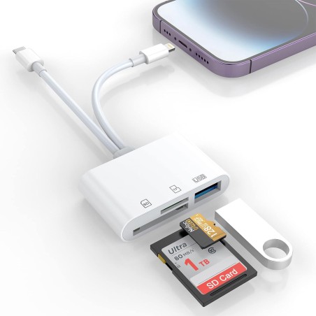 Lecteur de Carte SD pour iPhone/iPad, Adaptateur de Lecteur de Carte SD TF Micro SD Lecteurs de Cartes mémoire pour Micro SDXC, 