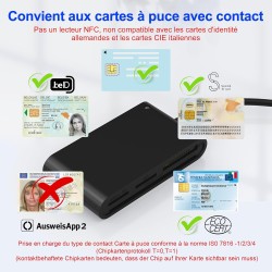 7en1 Lecteur de Carte Identité Belge - Adaptateur MicroSD, SD, MMC, SIM, M2, Memory Stick Pro Duo - Pour Carte Digitale Signatur