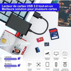 7en1 Lecteur de Carte Identité Belge - Adaptateur MicroSD, SD, MMC, SIM, M2, Memory Stick Pro Duo - Pour Carte Digitale Signatur