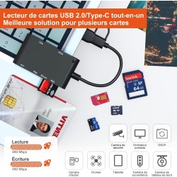 7en2 Lecteur Carte Identité Belge Compatible MicroSD, SD, MMC, SIM, M2, Memory Stick Pro Duo Pour Signature Électronique, DNI, C