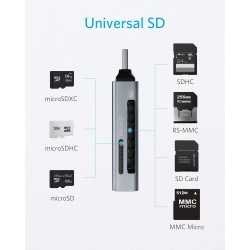 Lecteur de Carte USB-C 2-en-1 Anker - Lecteur de Carte mémoire pour Cartes DXC, SDHC, SD, MMC, RS-MMC, Micro SDXC, Micro SD, Mic