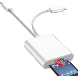 Lecteur Carte SD iPhone, 2 en 1 Lightning to SD Card Reader, Adaptateur iPhone Carte SD, Adaptateur C/Arte S/D i-Phone, Lecteur 