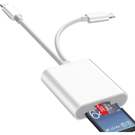 Lecteur Carte SD iPhone, 2 en 1 Lightning to SD Card Reader, Adaptateur iPhone Carte SD, Adaptateur C/Arte S/D i-Phone, Lecteur 