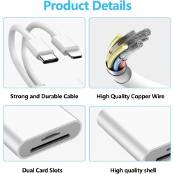 Lecteur Carte SD iPhone, 2 en 1 Lightning to SD Card Reader, Adaptateur iPhone Carte SD, Adaptateur C/Arte S/D i-Phone, Lecteur 