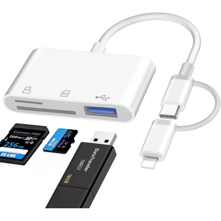 Lecteur Carte SD iPhone, [Apple MFi Certified] 3 en 1 Lecteur de Carte SD pour iPhone, L-ecteur C-Arte S-D USB C pour i-Phone 15