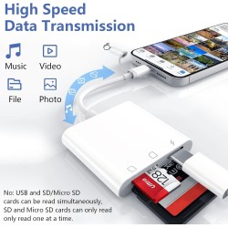 Lecteur Carte SD iPhone, 3 en 1 Lightning to SD Card Reader, Adaptateur iPhone Carte SD, Adaptateur C/Arte SD i-Phone, Lecteur d
