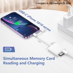 Lecteur Carte SD iPhone, 3 en 1 Lightning to SD Card Reader, Adaptateur iPhone Carte SD, Adaptateur C/Arte SD i-Phone, Lecteur d
