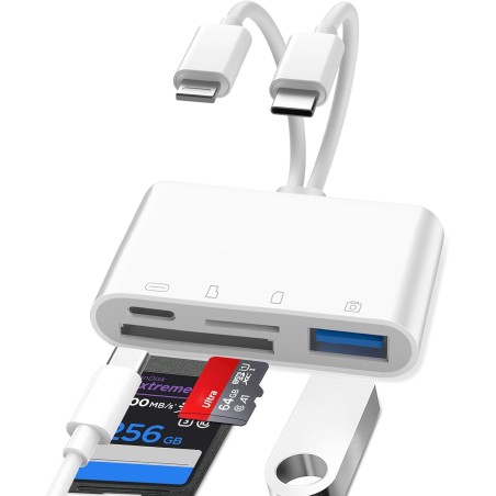 Lecteur Carte SD iPhone, 4 en 1 Lightning to SD Card Reader, Adaptateur iPhone Carte SD, Adaptateur Carte S/D i-Phone, Lecteur d