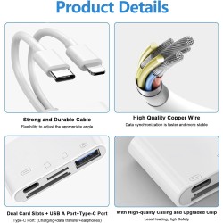 Lecteur Carte SD iPhone, 4 en 1 Lightning to SD Card Reader, Adaptateur iPhone Carte SD, Adaptateur Carte S/D i-Phone, Lecteur d