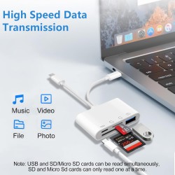 Lecteur Carte SD iPhone, 4 en 1 Lightning to SD Card Reader, Adaptateur iPhone Carte SD, Adaptateur Carte S/D i-Phone, Lecteur d