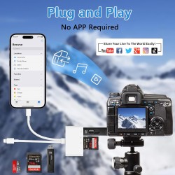 Lecteur Carte SD iPhone, 4 en 1 Lightning to SD Card Reader, Adaptateur iPhone Carte SD, Adaptateur Carte S/D i-Phone, Lecteur d