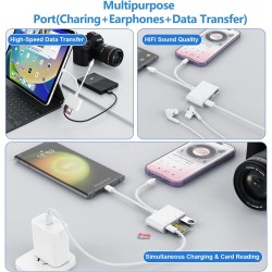Lecteur Carte SD iPhone, 4 en 1 Lightning to SD Card Reader, Adaptateur iPhone Carte SD, Adaptateur Carte S/D i-Phone, Lecteur d