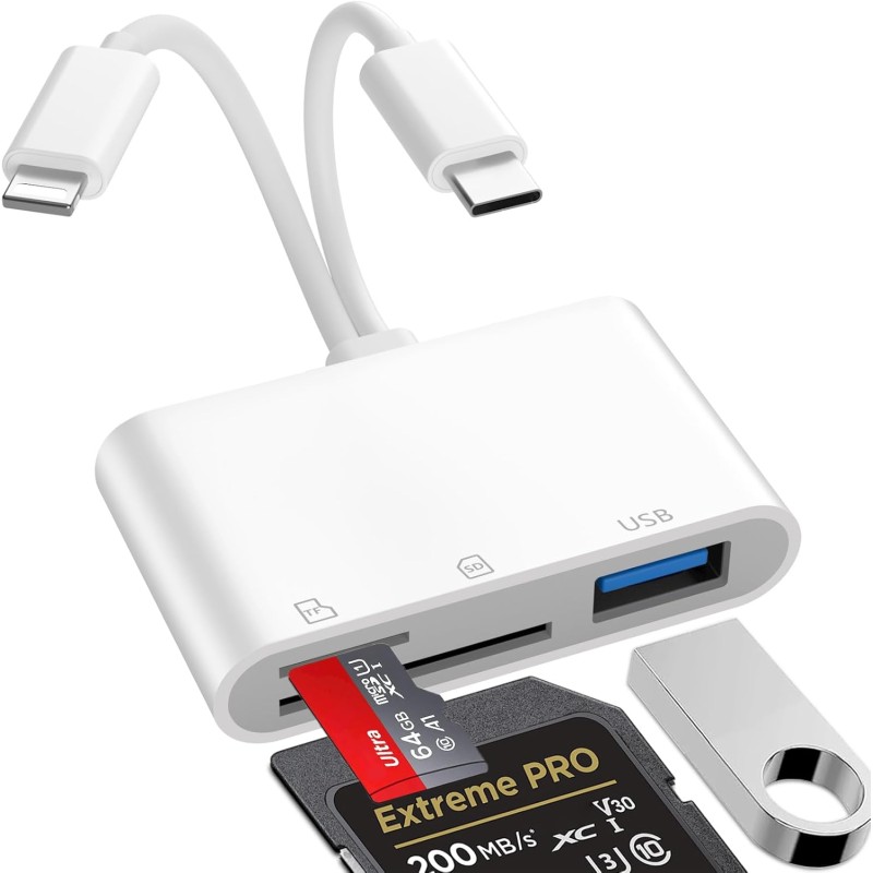 Lecteur Carte SD iPhone, 3 en 1 Lightning to SD Card Reader, Adaptateur iPhone Carte SD, Adaptateur Carte SD iPhone, A-daptateur