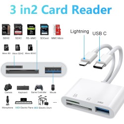 Lecteur Carte SD iPhone, 3 en 1 Lightning to SD Card Reader, Adaptateur iPhone Carte SD, Adaptateur Carte SD iPhone, A-daptateur