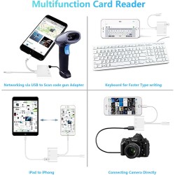 Lecteur Carte SD iPhone, 3 en 1 Lightning to SD Card Reader, Adaptateur iPhone Carte SD, Adaptateur Carte SD iPhone, A-daptateur