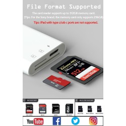 Trail Game Lecteur de Carte SD pour iPhone iPad - Caméra 2 en 1 avec Double Fente pour Micro SD/SD - Adaptateur de Carte mémoire
