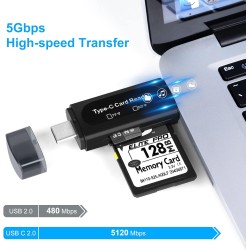 Lecteur de Carte SD, AIYEEN 4-en-1 USB C Lecteur de Carte SD Adaptateur de Carte Mémoire OTG à Double Emplacement pour Cartes Mé