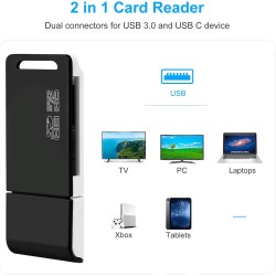 Lecteur de Carte SD, AIYEEN Adaptateur USB2.0 OTG 2-en-1 Adaptateur de Carte Mémoire avec Lanière pour Carte Mémoire TF, SD, SDH