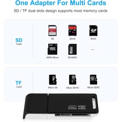 Lecteur de Carte SD, AIYEEN Adaptateur USB2.0 OTG 2-en-1 Adaptateur de Carte Mémoire avec Lanière pour Carte Mémoire TF, SD, SDH