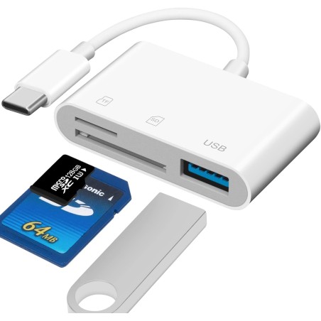 Lecteur de Carte USB C 3 en 1 - Micro SD TF Mémoire Compatible Avec Pad Pro, Chromebook, XPS, Galaxy S10/S9 et Plus d'Appareils