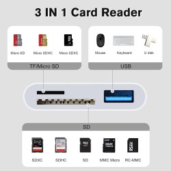 Lecteur de Carte USB C 3 en 1 - Micro SD TF Mémoire Compatible Avec Pad Pro, Chromebook, XPS, Galaxy S10/S9 et Plus d'Appareils