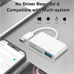 Lecteur de Carte USB C 3 en 1 - Micro SD TF Mémoire Compatible Avec Pad Pro, Chromebook, XPS, Galaxy S10/S9 et Plus d'Appareils