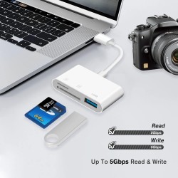 Lecteur de Carte USB C 3 en 1 - Micro SD TF Mémoire Compatible Avec Pad Pro, Chromebook, XPS, Galaxy S10/S9 et Plus d'Appareils