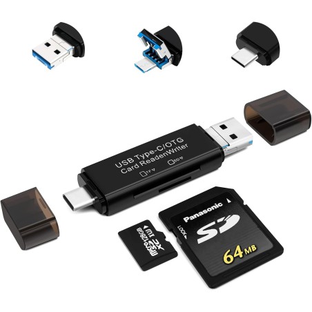 Lecteur de Carte SD, AIYEEN 5-in-1 Micro/USB C/USB 2.0 Portable Double Emplacement Adaptateur OTG Mémoire SD Lecteur de Carte po