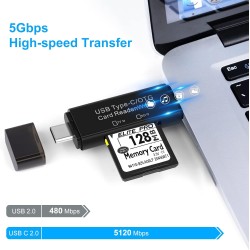 Lecteur de Carte SD, AIYEEN 5-in-1 Micro/USB C/USB 2.0 Portable Double Emplacement Adaptateur OTG Mémoire SD Lecteur de Carte po