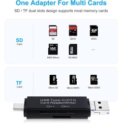 Lecteur de Carte SD, AIYEEN 5-in-1 Micro/USB C/USB 2.0 Portable Double Emplacement Adaptateur OTG Mémoire SD Lecteur de Carte po