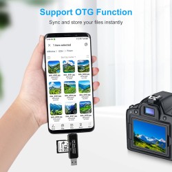 Lecteur de Carte SD, AIYEEN 5-in-1 Micro/USB C/USB 2.0 Portable Double Emplacement Adaptateur OTG Mémoire SD Lecteur de Carte po