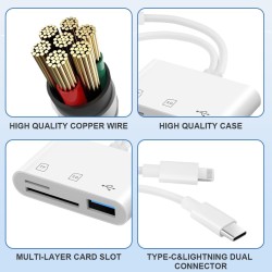 flintronic Lecteur de Carte SD pour iPhone, 3 en 2 Adaptateur Carte SD pour Micro SD/SD/TF/USB, Lecteurs Carte Mémoire Externes,