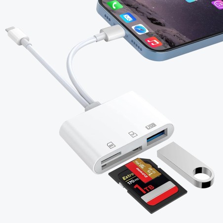 Lecteur de Carte SD pour iPhone/iPad, 3 en 2 USB C vers Lecteur de Carte SD/TF Adaptateur Lecteur de Carte mémoire pour Micro SD