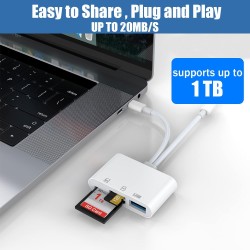 Lecteur de Carte SD pour iPhone/iPad, 3 en 2 USB C vers Lecteur de Carte SD/TF Adaptateur Lecteur de Carte mémoire pour Micro SD