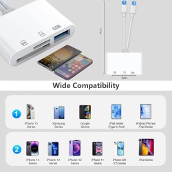 Lecteur de Carte SD pour iPhone/iPad, 3 en 2 USB C vers Lecteur de Carte SD/TF Adaptateur Lecteur de Carte mémoire pour Micro SD