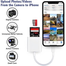Lecteur de Carte SD pour iPhone iPad, Adaptateur de Carte SD, Lecteur de Carte Mémoire pour iPhone avec Double Fente pour Micro 