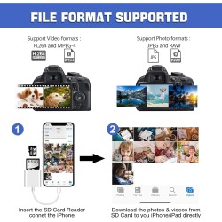 Lecteur de Carte SD pour iPhone iPad, Adaptateur de Carte SD, Lecteur de Carte Mémoire pour iPhone avec Double Fente pour Micro 
