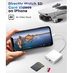 Lecteur de Carte SD pour iPhone iPad, Adaptateur de Carte SD, Lecteur de Carte Mémoire pour iPhone avec Double Fente pour Micro 
