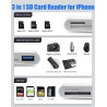 Lecteur de carte SD pour iPhone iPad, adaptateur 3 en 1 USB C OTG lecteur de carte mémoire appareil photo lecteur de carte pour 
