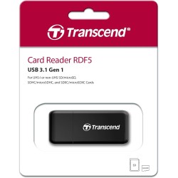 Transcend Lecteur de cartes multifonction avec emplacements SD et microSD et connecteur USB USB 3.1 Gen 1, Noir - TS-RDF5K