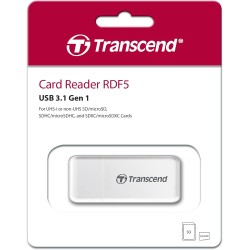 Transcend Lecteur de cartes multifonction avec emplacements SD et microSD et connecteur USB USB 3.1 Gen 1, Blanc - TS-RDF5W