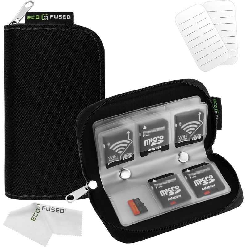 Étui pour Cartes Mémoire Eco-Fused - Convient pour jusqu'à 22x SD, SDHC, Micro SD, Mini SD et 4X CF - Porte-Cartes avec 22 Empla