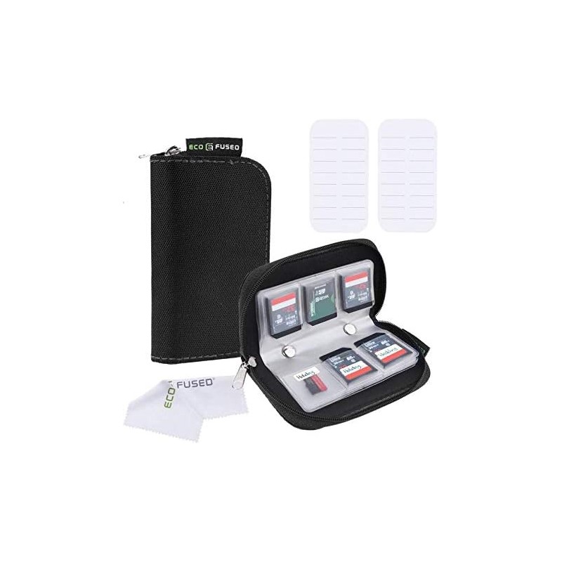 Étui pour Cartes Mémoire Eco-Fused - Convient pour jusqu'à 22x SD, SDHC, Micro SD, Mini SD et 4X CF - Porte-Cartes avec 22 Empla