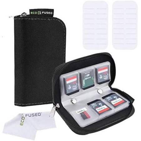 Étui pour Cartes Mémoire Eco-Fused - Convient pour jusqu'à 22x SD, SDHC, Micro SD, Mini SD et 4X CF - Porte-Cartes avec 22 Empla