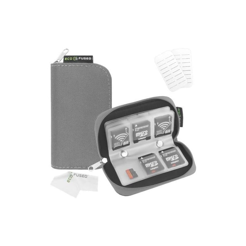 Étui de Transport pour Carte mémoire - Adapté pour Cartes SD et SDHC - 8 Pages et 22 logements - Chiffon de Nettoyage en Micro-F