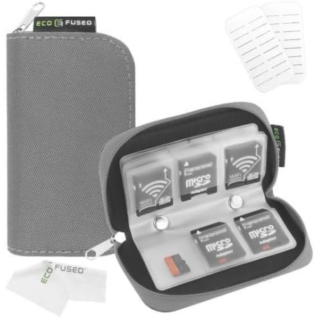 Étui de Transport pour Carte mémoire - Adapté pour Cartes SD et SDHC - 8 Pages et 22 logements - Chiffon de Nettoyage en Micro-F
